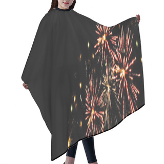 Personality  Panoramic Shot Of Traditional Red Fireworks In Dark Night Sky, Isolated On Black Hair Cutting Cape