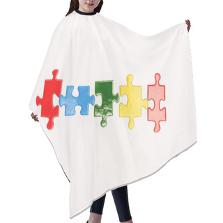 Personality  Top View Of Bright Pieces Of Puzzle Isolated On White, Autism Concept Hair Cutting Cape