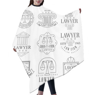 Personality  Law Firm And Lawyer Office Logo Templates With Classic Ionic Pillars, Pediments And Balance Silhouettes Hair Cutting Cape