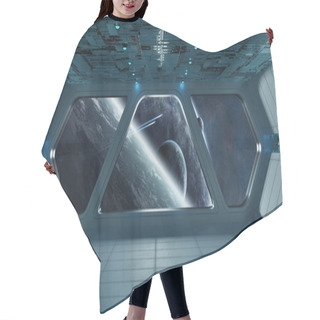 Personality  Spaceship Futuristic Grey Blue Interior With View On Exoplanet Hair Cutting Cape