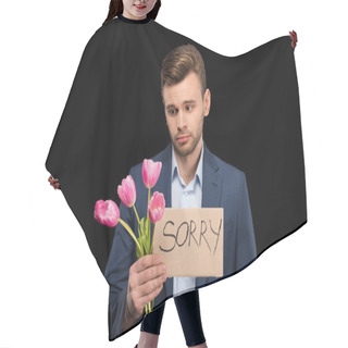 Personality  Man With Tulips And Sorry Sign Hair Cutting Cape