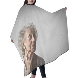 Personality  Portrait Of An Elderly Woman Hair Cutting Cape