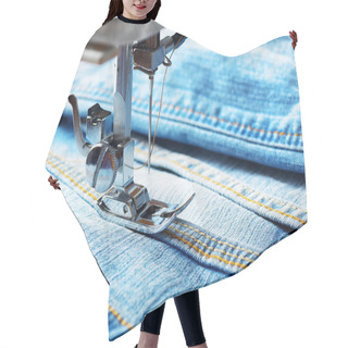 Personality  Sewing Machine And Jeans Fabric Hair Cutting Cape