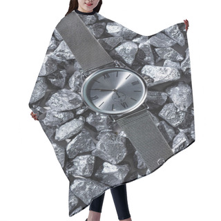 Personality   Top View Of Grey Watch With Clock Hands On Stones Hair Cutting Cape