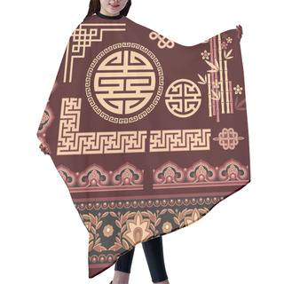 Personality  Set Of Oriental Pattern Elements Hair Cutting Cape