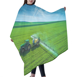 Personality  Aerial View Of Farming Tractor Plowing And Spraying On Field  Hair Cutting Cape