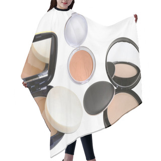 Personality  Cosmetics. Powder Compact With Mirror Face. Hair Cutting Cape