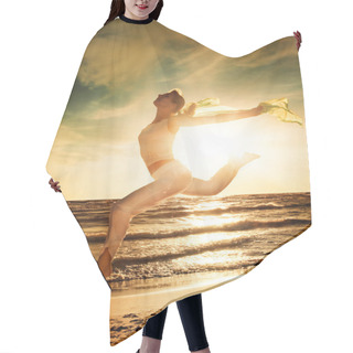 Personality  Beautiful Woman Jumping On A Beach Hair Cutting Cape