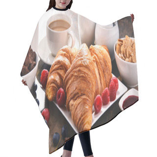 Personality  Breakfast Served With Coffee, Juice, Croissants And Fruits Hair Cutting Cape