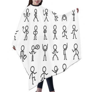 Personality  Cartoon Icons Set Of Sketch People In Various Poses Hair Cutting Cape