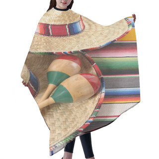 Personality  Mexican Sombreros With Maracas And Traditional Serape Blankets. Hair Cutting Cape