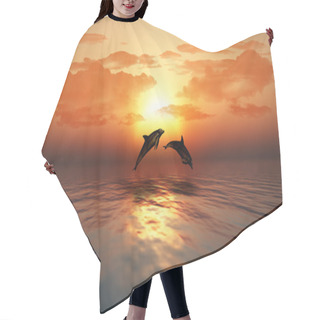 Personality  Sunset Ocean With Dolphins Jumping Hair Cutting Cape