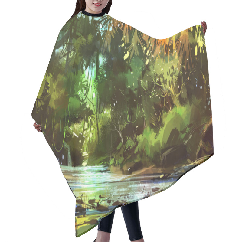 Personality  River With Cascades In Forest Hair Cutting Cape