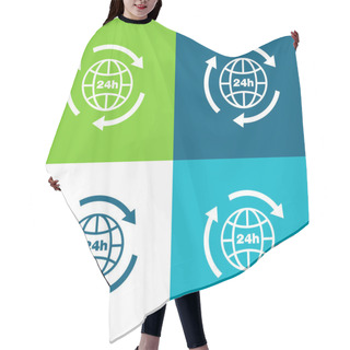 Personality  24 Hours Earth Grid Symbol With Arrows Circle Around Flat Four Color Minimal Icon Set Hair Cutting Cape