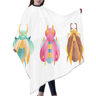 Personality  Collection Of Insects, Front View Of Cute Colorful Beetles Cartoon Vector Illustration Hair Cutting Cape