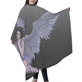 Personality  Fantasy Gray Angel Female With Black Hair And Dove Gray Wings Hair Cutting Cape