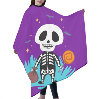 Personality  Halloweenbaby Skeleton With Candy. Vector Design For Prints, Tshirts, Party Posters And Banners. Hair Cutting Cape