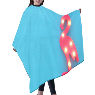 Personality  A Plastic Flamingo Lamp With Leds Over Blue Wooden Background. Holiday Summer Concept Hair Cutting Cape