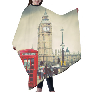 Personality  Red Telephone Booth And Big Ben Hair Cutting Cape