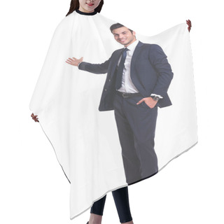 Personality  Happy Business Man Welcoming You Hair Cutting Cape