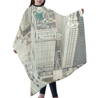 Personality  Chicago. Aerial View Of Chicago Downtown. Hair Cutting Cape