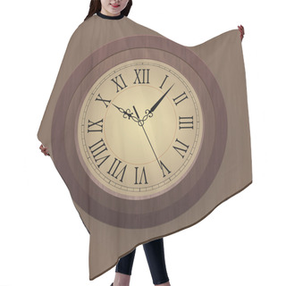 Personality  Vector Illustration Of A Wooden Wall Clock. Hair Cutting Cape