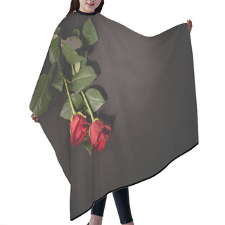 Personality  Two Red Roses On Black Background, Funeral Concept Hair Cutting Cape