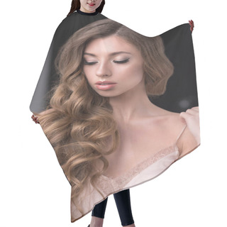 Personality  Portrait Of Tender Girl With Long Hair And Closed Eyes Hair Cutting Cape