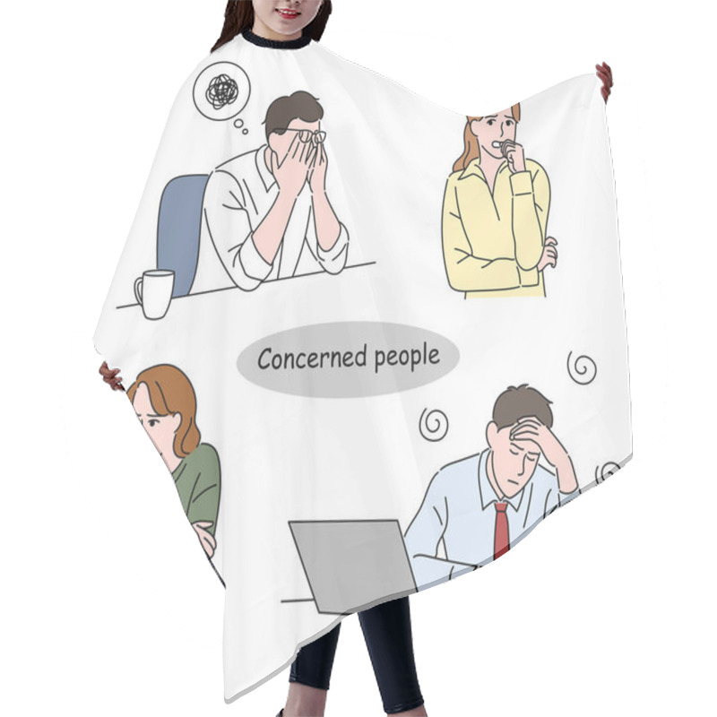 Personality  Various expressions of stressed office workers. hand drawn style vector design illustrations. hair cutting cape