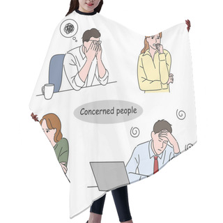 Personality  Various Expressions Of Stressed Office Workers. Hand Drawn Style Vector Design Illustrations. Hair Cutting Cape