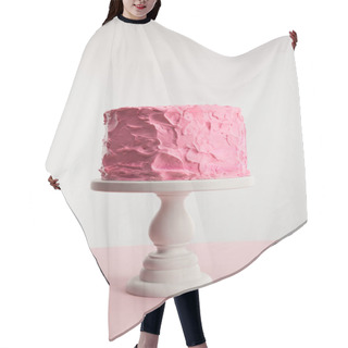 Personality  Sweet Pink Birthday Cake On Cake Stand Isolated On Grey Hair Cutting Cape