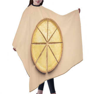 Personality  Sliced Cheesecake On A Yellow Background. Equal Sliced Cake Hair Cutting Cape