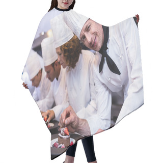 Personality  Chefs Team Finishing Dessert Plates Hair Cutting Cape