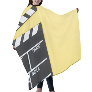 Personality  Top View Of Clapperboard On Yellow Background With Copy Space, Cinema Concept Hair Cutting Cape