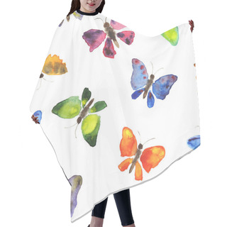 Personality  Hand Drawing Watercolor Seamless Pattern Of Butterflies On White Background. Hair Cutting Cape