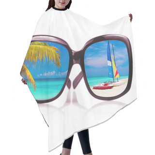 Personality  Sunglasses With Beach Scenes Reflected On The Glass Hair Cutting Cape