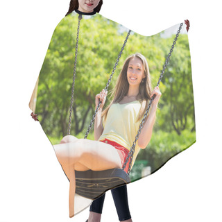 Personality  Woman On Swing In Summer Hair Cutting Cape