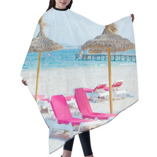 Personality  Chairs And Umbrella On The Beach Hair Cutting Cape