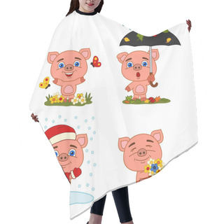 Personality  Set Of Charming Cartoon Characters Of Pigs In Different Seasons  Hair Cutting Cape