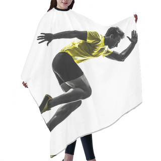 Personality  Young Man Sprinter Runner In Starting Blocks Silhouette Hair Cutting Cape