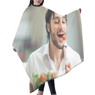 Personality  Young Man Eating A Healthy Salad Hair Cutting Cape