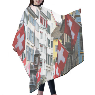 Personality  Old Street In Zurich Decorated With Flags For The Swiss Nationa Hair Cutting Cape
