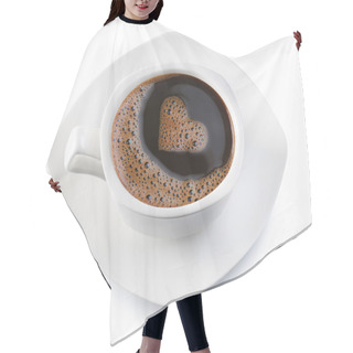 Personality  Coffee Cup And Saucer On A White Background. Hair Cutting Cape