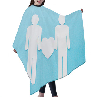 Personality  Top View Of Paper Cut Figures Of Homosexual Couple Isolated On Blue, Human Rights Concept  Hair Cutting Cape