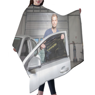 Personality  Applying Tinting Foil Onto A Car Window Hair Cutting Cape