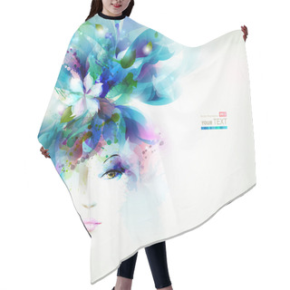 Personality  Beautiful Fashion Woman Face With Natural Elements, Flowers And Butterflies Hair Cutting Cape