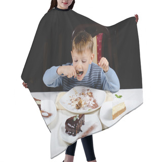 Personality  Cute Little Boy Enjoying A Treat Of Party Cakes Hair Cutting Cape