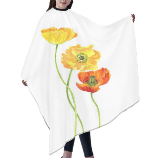 Personality  Watercolor Drawing Flowers Of Yellow Poppies Hair Cutting Cape