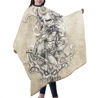 Personality  Sketch Of Tattoo Art Hair Cutting Cape
