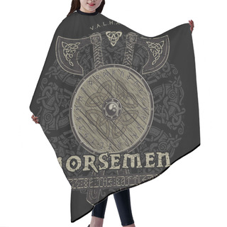 Personality  Viking Design, Crossed Viking Battle Axes And Shield Of A Viking With The Norse Runes Hair Cutting Cape